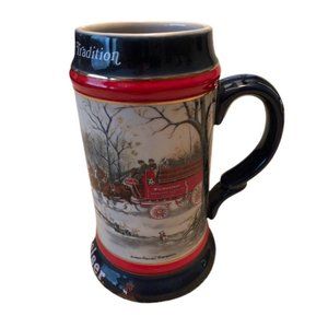 Budweiser Beer Stein Mug 1990 Holiday Clydesdale Anheuser-Busch horses